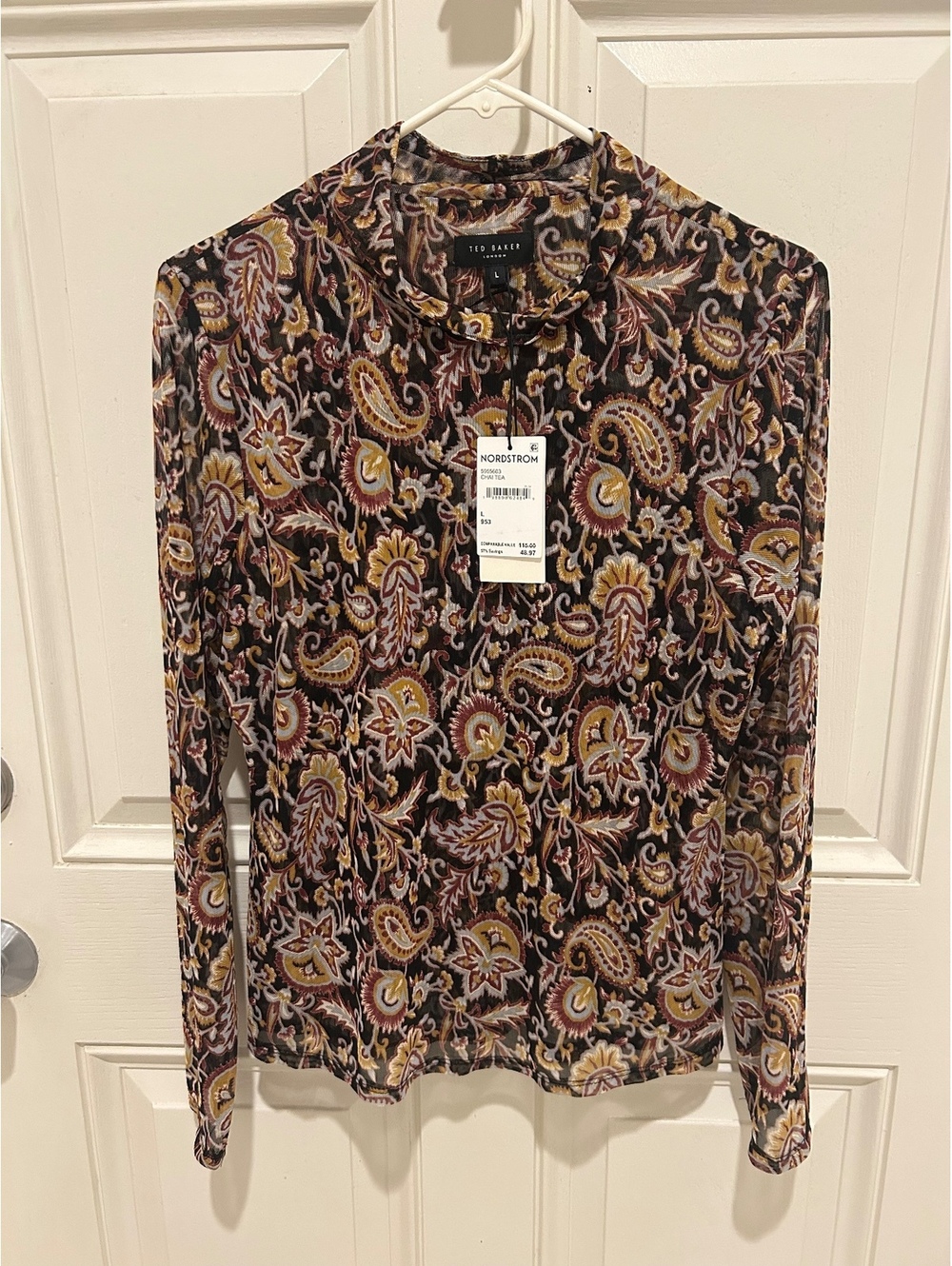 NWT Ted Baker London Chaitea Paisley Mesh Long Sleeve Top Blouse Size L